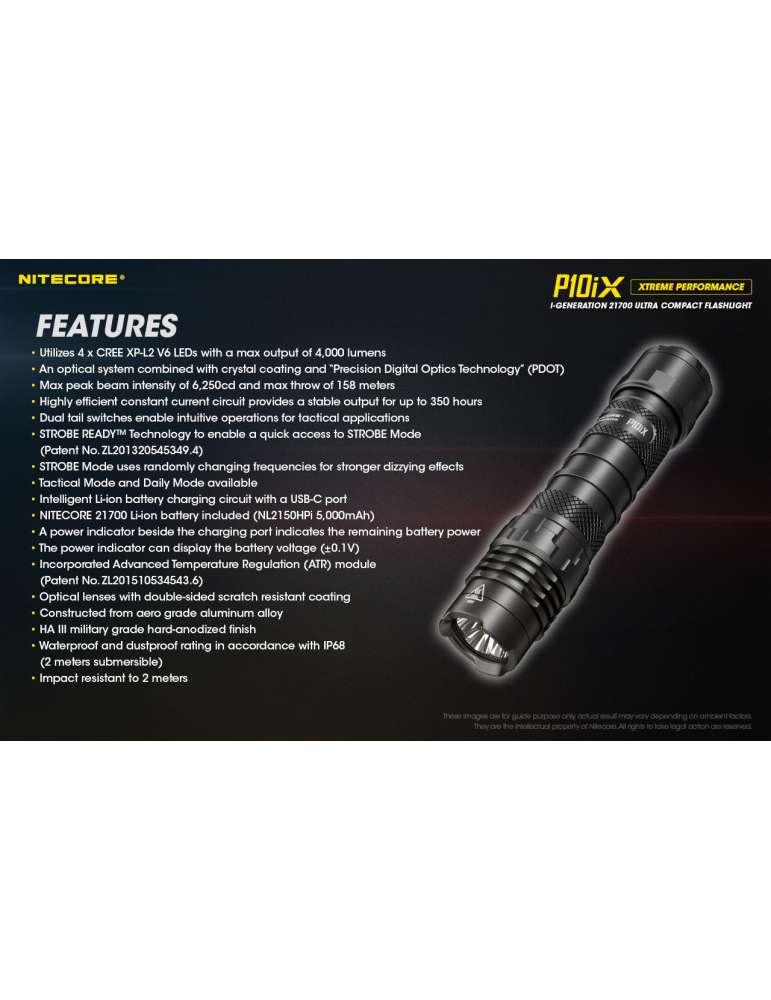 P10iX lampe tactique 4000LM strobe USB C