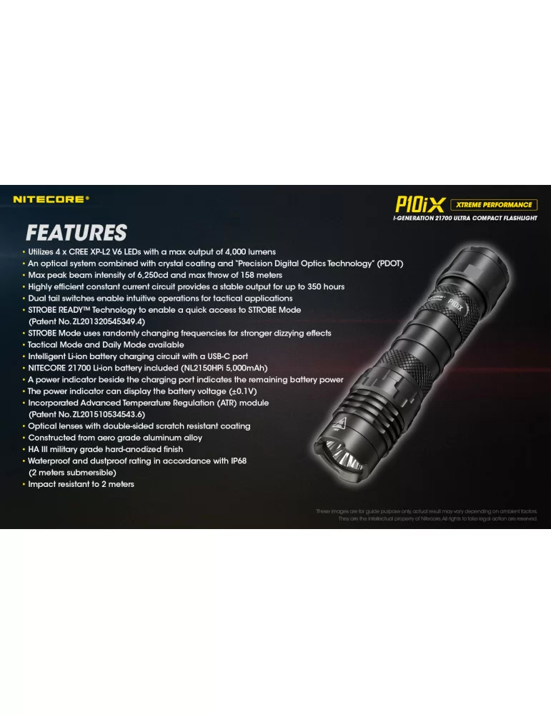 Nitecore - Lampe de poche tactique rechargeable P10iX USB-C - 4000