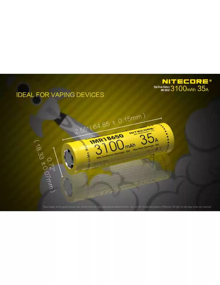 IMR3100 3100mAh 35A batterie 18650 flat top pour vape x 2–NITECORE