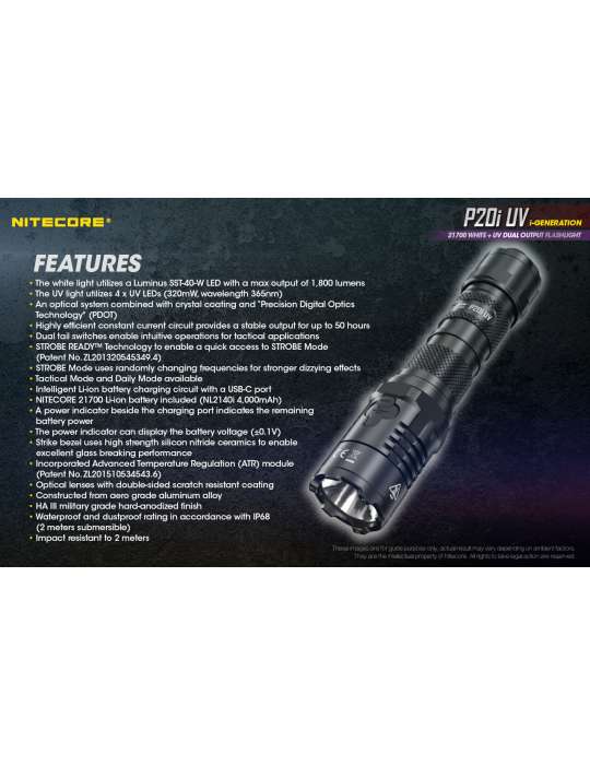 P20iUV tactical flashlight 1800LM with UV for document control