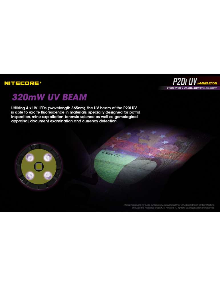 P20iUV lampe tactique 1800LM avec UV pour contrôle de document
