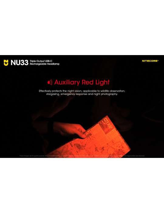 NU33 lampe frontale 700LM rechargeable USB LED rouge secondaire