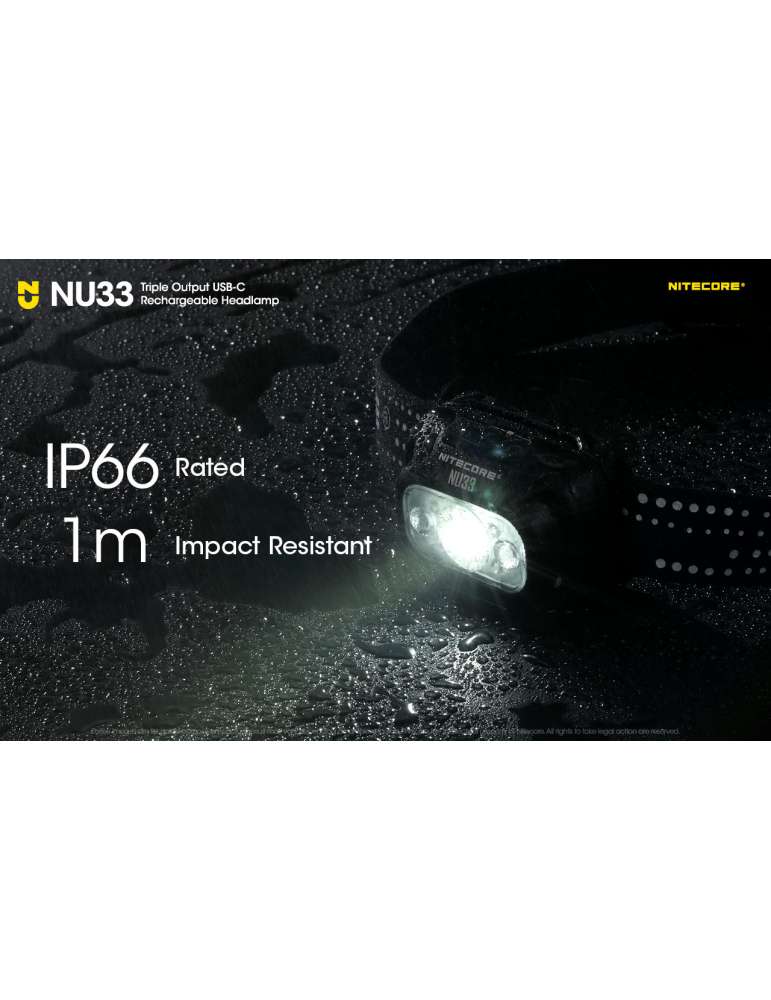 NU33 lampe frontale 700LM rechargeable USB LED rouge secondaire