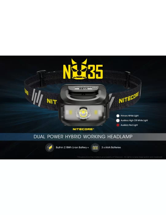 NU35 460LM USB oplaadbare hoofdlamp compatibel met AAA-batterij–NITECORE BELUX