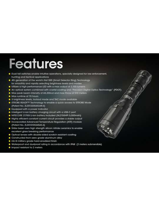 SRT6i lampe torche dimmable 2100LM longue portée
