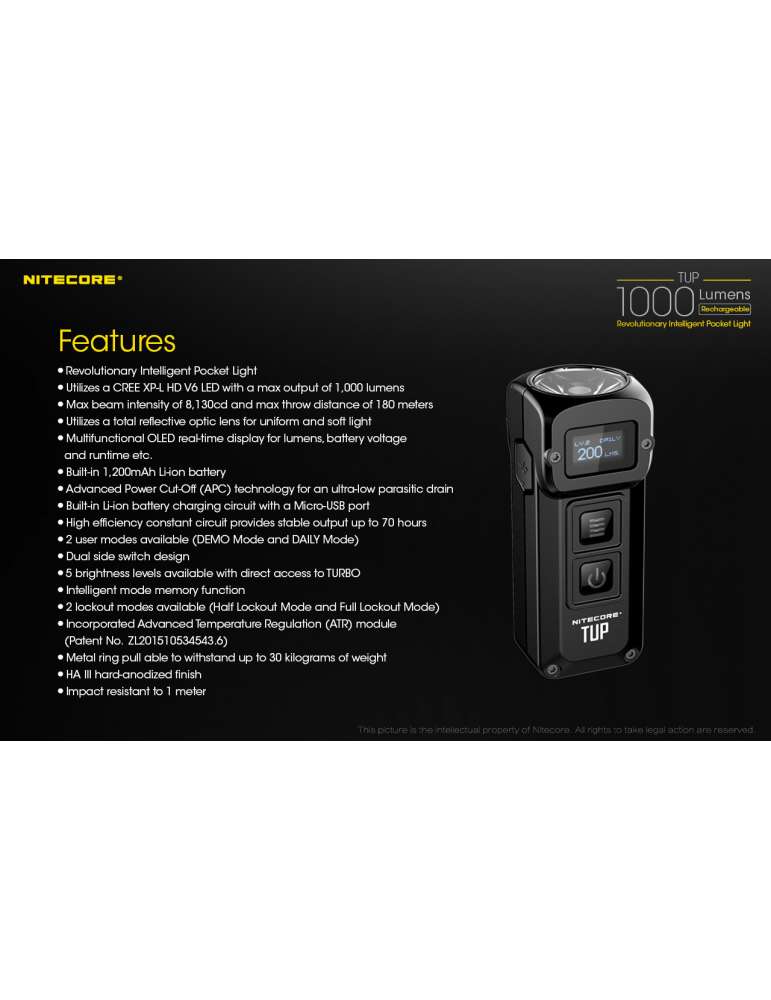 TUP mini key ring lamp 1000LM rechargeable