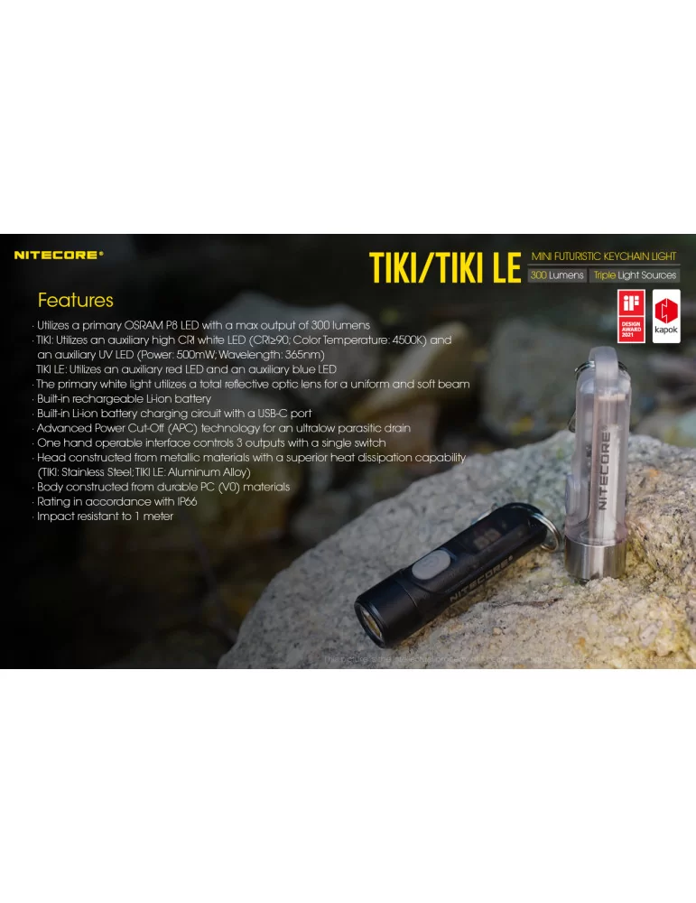 ▷ La linterna llavero mini Tiki Le recargable 300 lúmenes de Nitecore