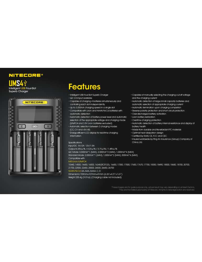 UMS4 chargeur 4 slots pour batterie 18650 et 21700