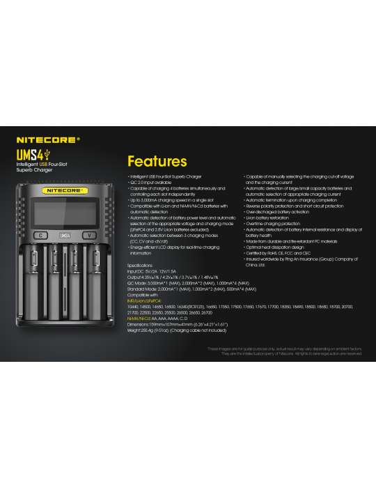 UMS4 chargeur 4 slots pour batterie 18650 et 21700