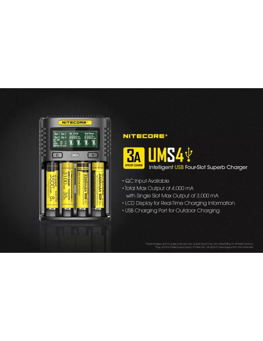 UMS4 4-slot charger for 18650 and 21700 batteries–NITECORE BELUX