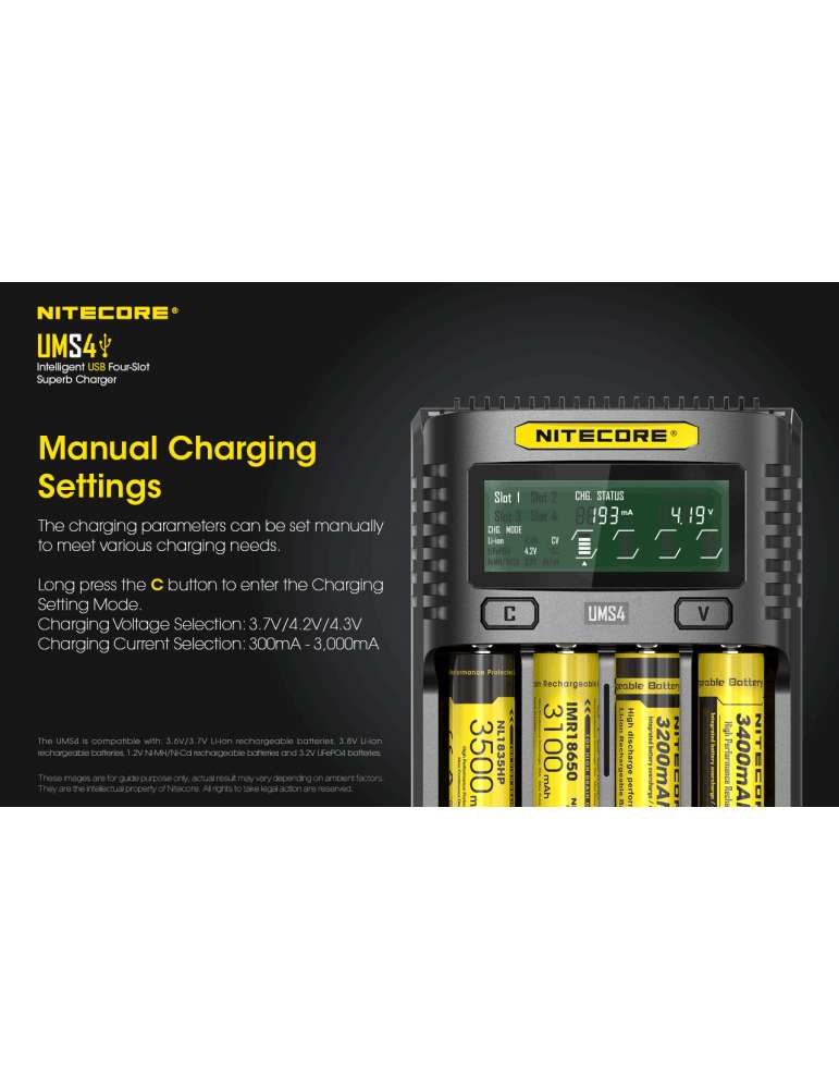 UMS4 chargeur 4 slots pour batterie 18650 et 21700