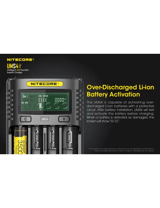 UMS4 4-slot charger for 18650 and 21700 batteries–NITECORE BELUX