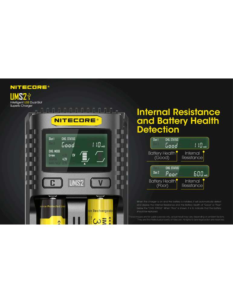 UMS2 chargeur rapide double pour batterie 18650 et 21700
