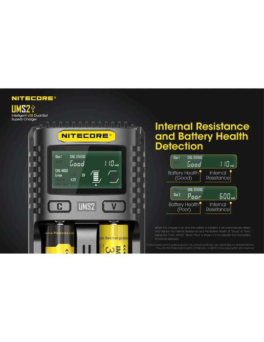 UMS2 chargeur rapide double pour batterie 18650 et 21700