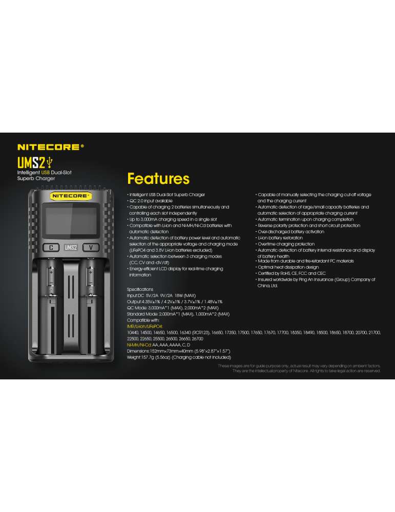 UMS2 chargeur rapide double pour batterie 18650 et 21700