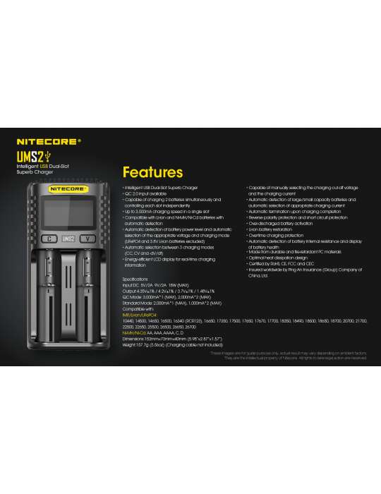 UMS2 chargeur rapide double pour batterie 18650 et 21700