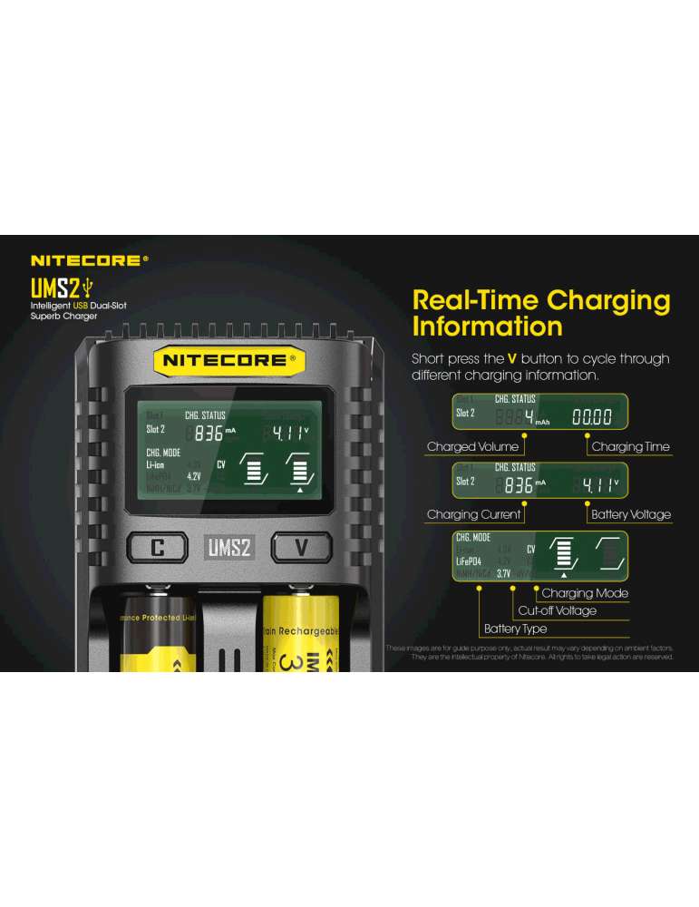 UMS2 chargeur rapide double pour batterie 18650 et 21700