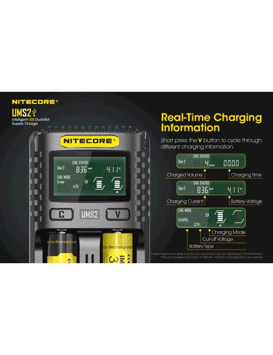 UMS2 chargeur rapide double pour batterie 18650 et 21700