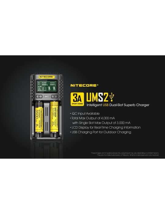 UMS2 chargeur rapide double pour batterie 18650 et 21700