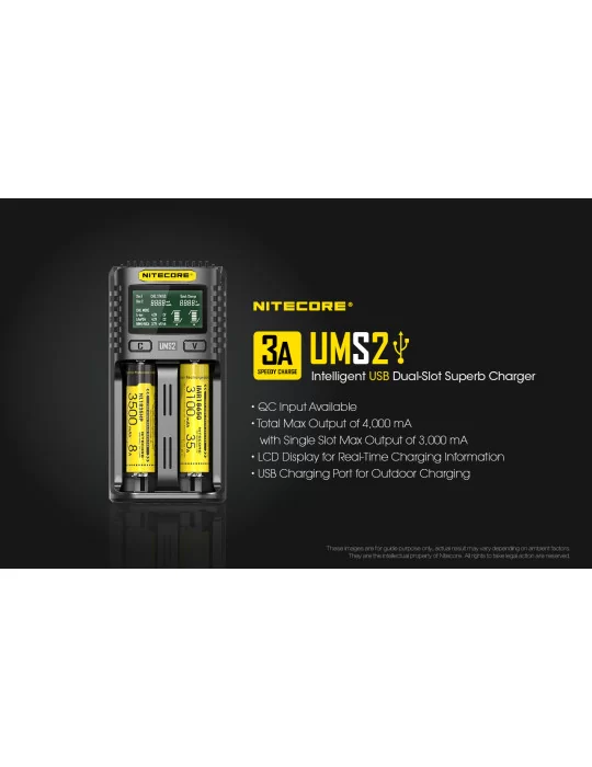 UMS2 chargeur rapide double pour batterie 18650 et 21700–NITECORE BELUX