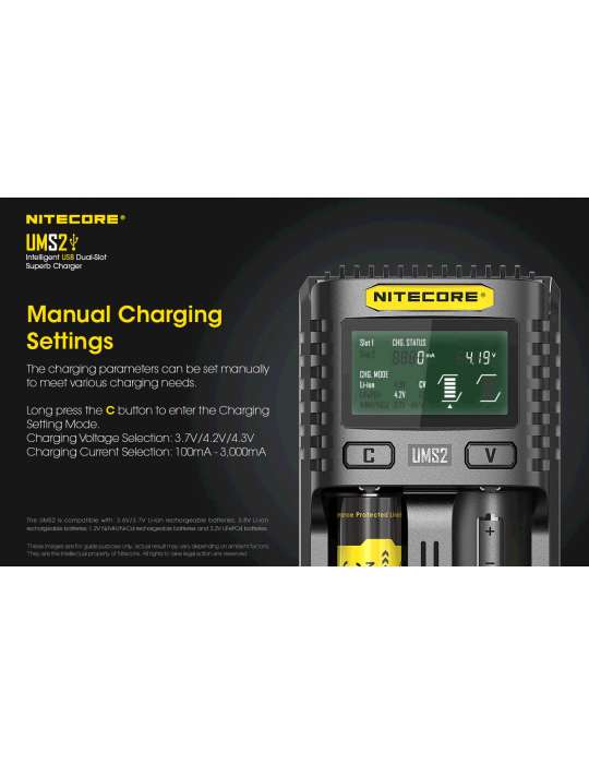 UMS2 chargeur rapide double pour batterie 18650 et 21700