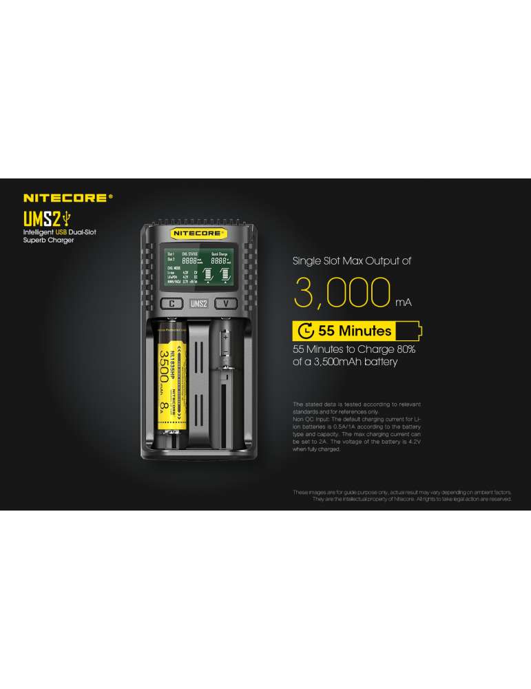 UMS2 chargeur rapide double pour batterie 18650 et 21700