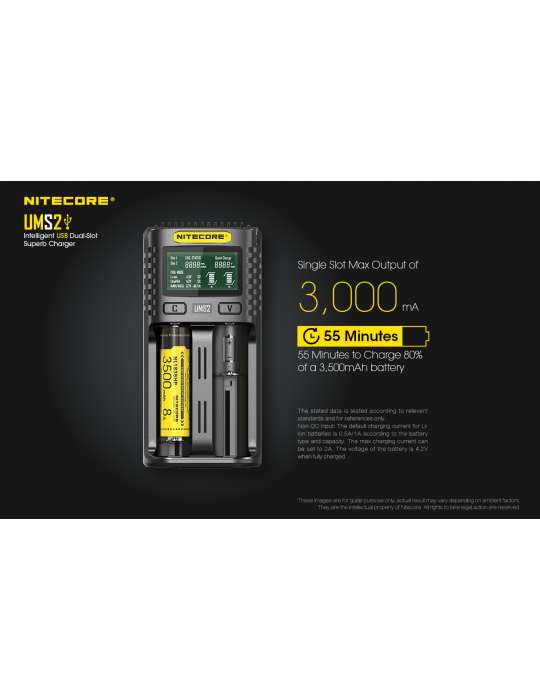 UMS2 chargeur rapide double pour batterie 18650 et 21700