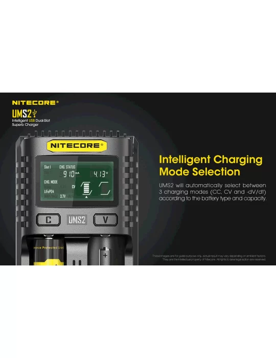 UMS2 chargeur rapide double pour batterie 18650 et 21700–NITECORE BELUX