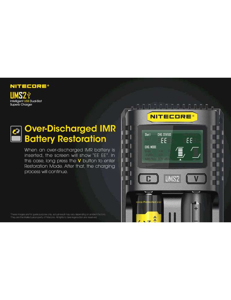 UMS2 chargeur rapide double pour batterie 18650 et 21700