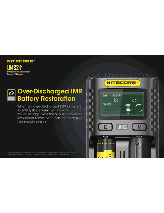 UMS2 chargeur rapide double pour batterie 18650 et 21700
