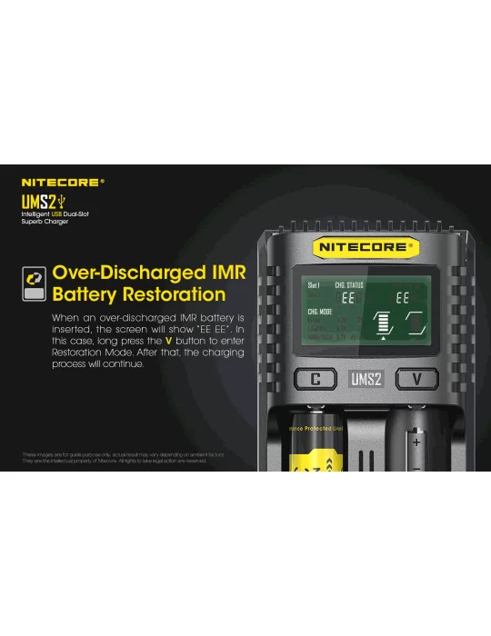UMS2 dual fast charger for 18650 and 21700 battery–NITECORE BELUX