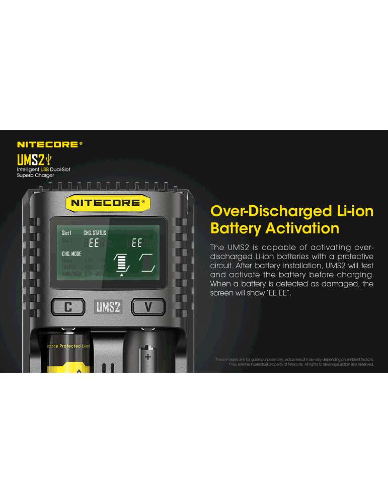UMS2 chargeur rapide double pour batterie 18650 et 21700