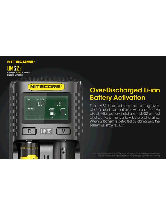 UMS2 chargeur rapide double pour batterie 18650 et 21700