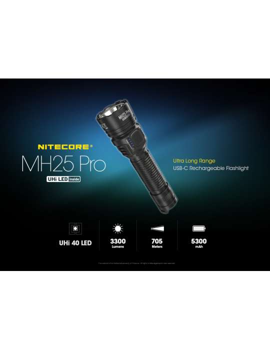 MH25PRO lampe torche 3300LM indicateur de puissance et batterie