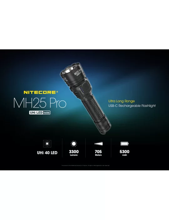 MH25PRO zaklamp 3300LM stroomindicator en batterij–NITECORE BELUX