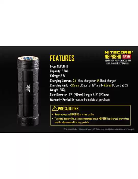 NBP68HD pack batterie 98Wh pour lampe gamme TM–NITECORE BELUX