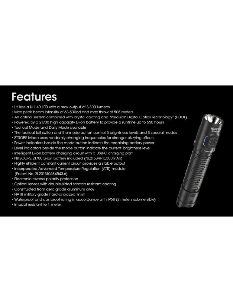 MH12PRO lampe torche 3300LM rechargeable USB indicateur de batterie