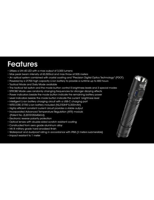 MH12PRO flashlight 3300LM USB rechargeable battery indicator