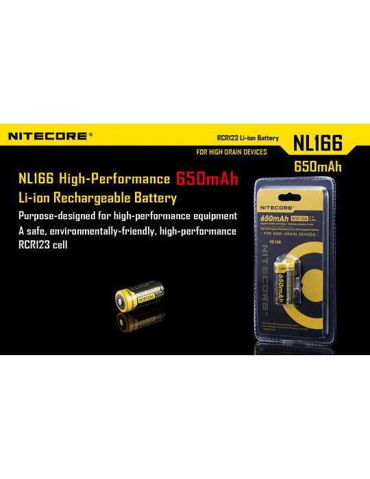 NL166 CR123 oplaadbare lithiumbatterij 650mAh