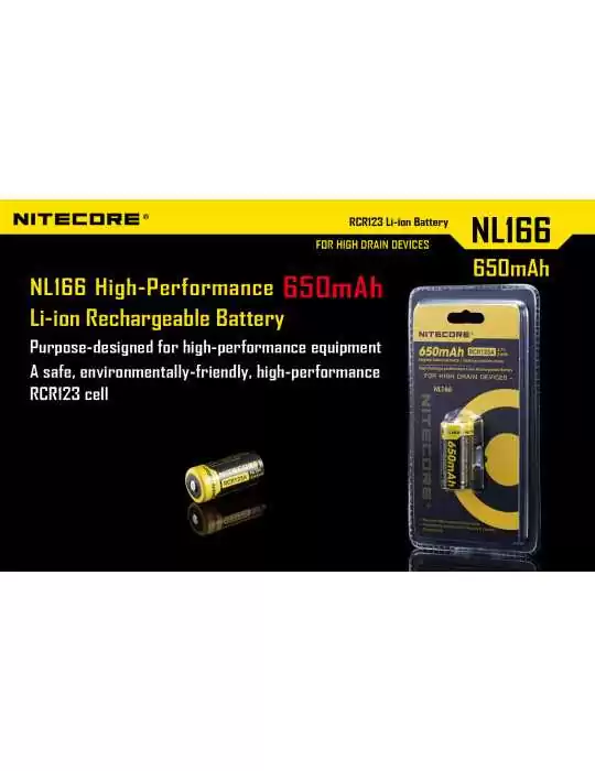 NL166 CR123 rechargeable lithium battery 650mAh–NITECORE BELUX