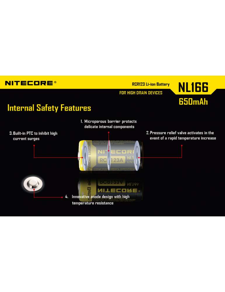 NL166 batterie CR123 lithium rechargeable 650mAh