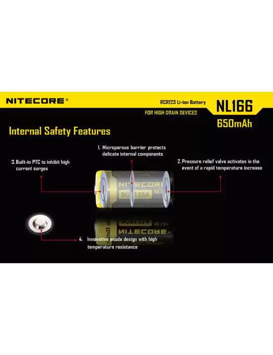 NL166 CR123 rechargeable lithium battery 650mAh–NITECORE BELUX