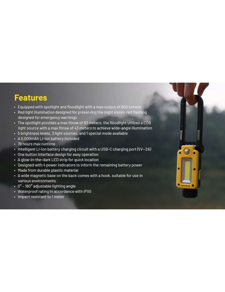 NWL20 portable magnetic hook construction site lamp