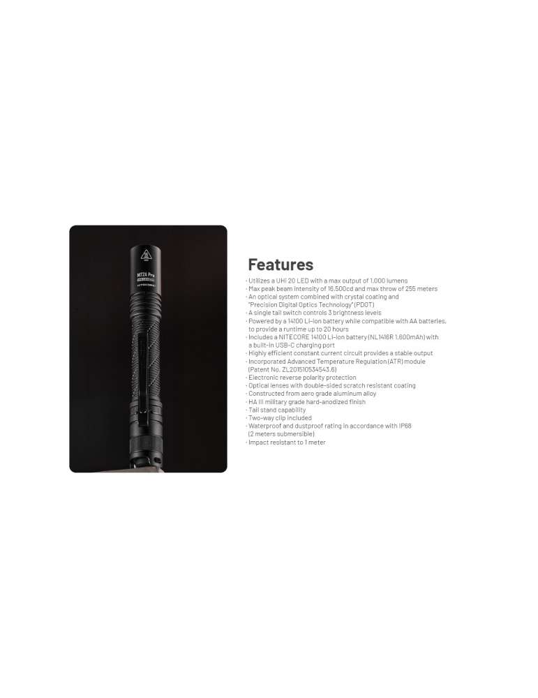 MT2A-PRO lampe 1000LM rechargeable compatible pile AA
