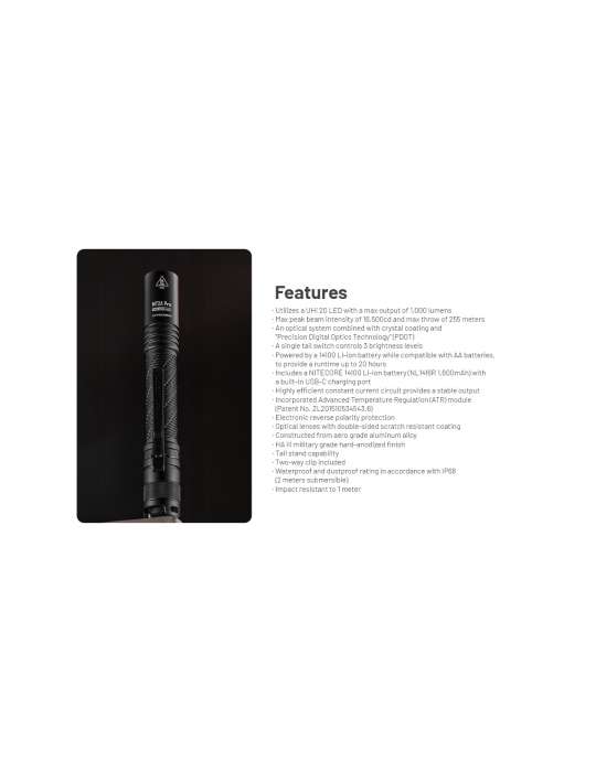 MT2A-PRO lampe 1000LM rechargeable compatible pile AA