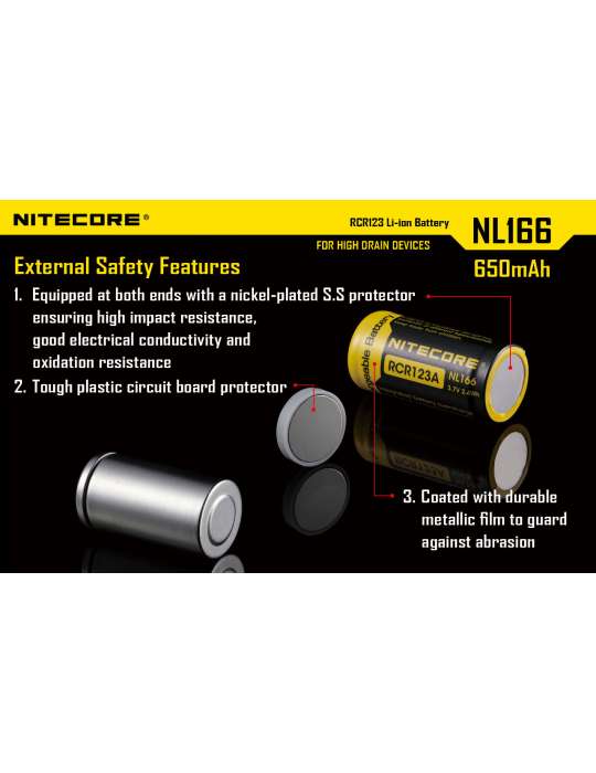 NL166 CR123 oplaadbare lithiumbatterij 650mAh