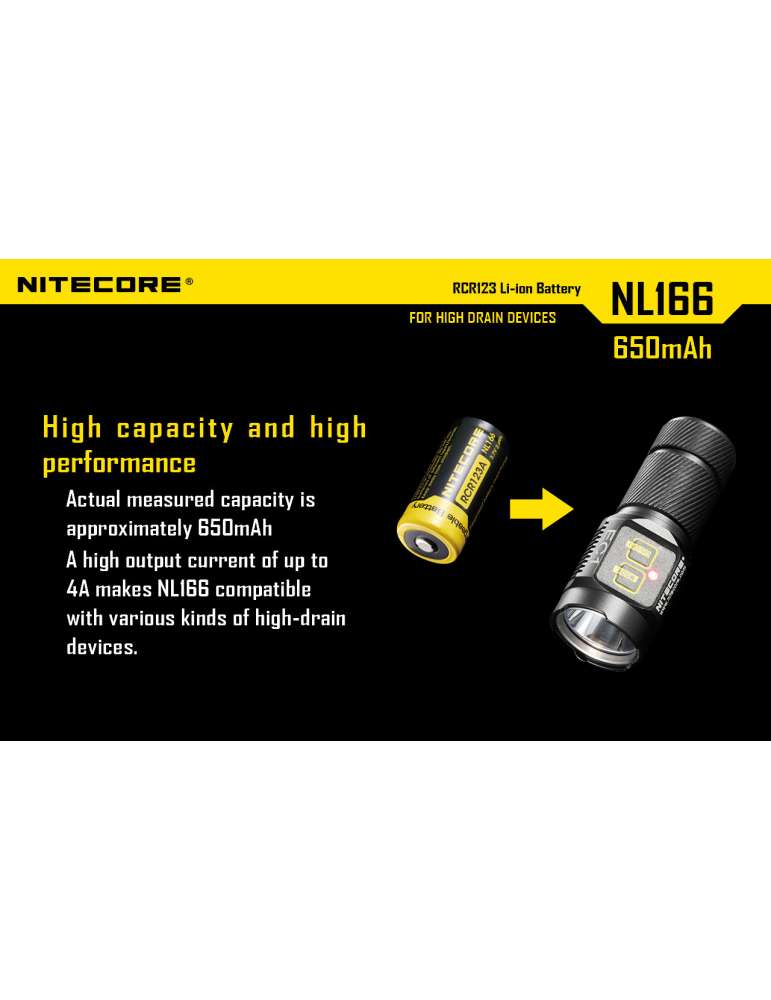 NL166 batterie CR123 lithium rechargeable 650mAh
