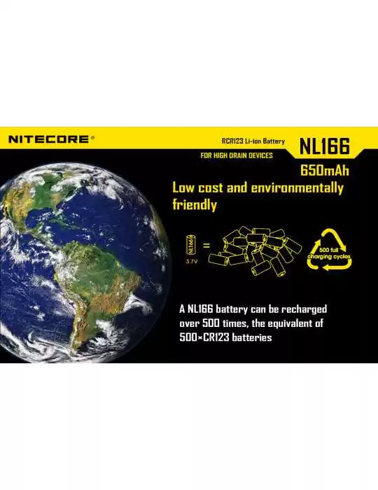 NL166 CR123 oplaadbare lithiumbatterij 650mAh–NITECORE BELUX