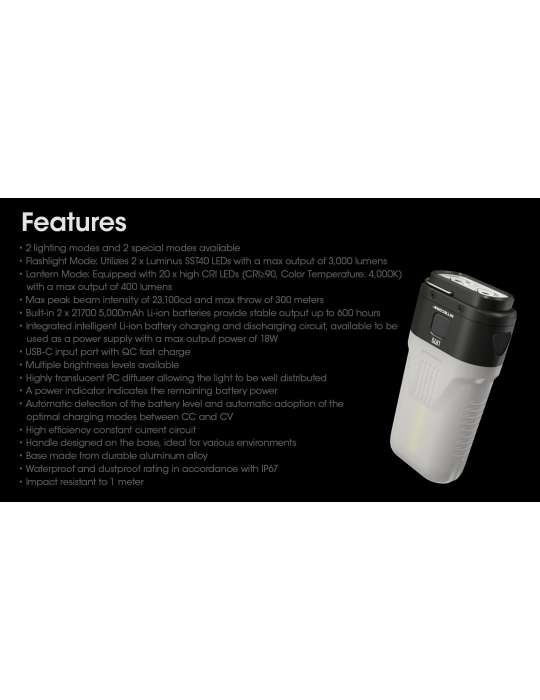 LR70 lampe 3000LM tout-en-un lanterne torche powerbank lampe signal