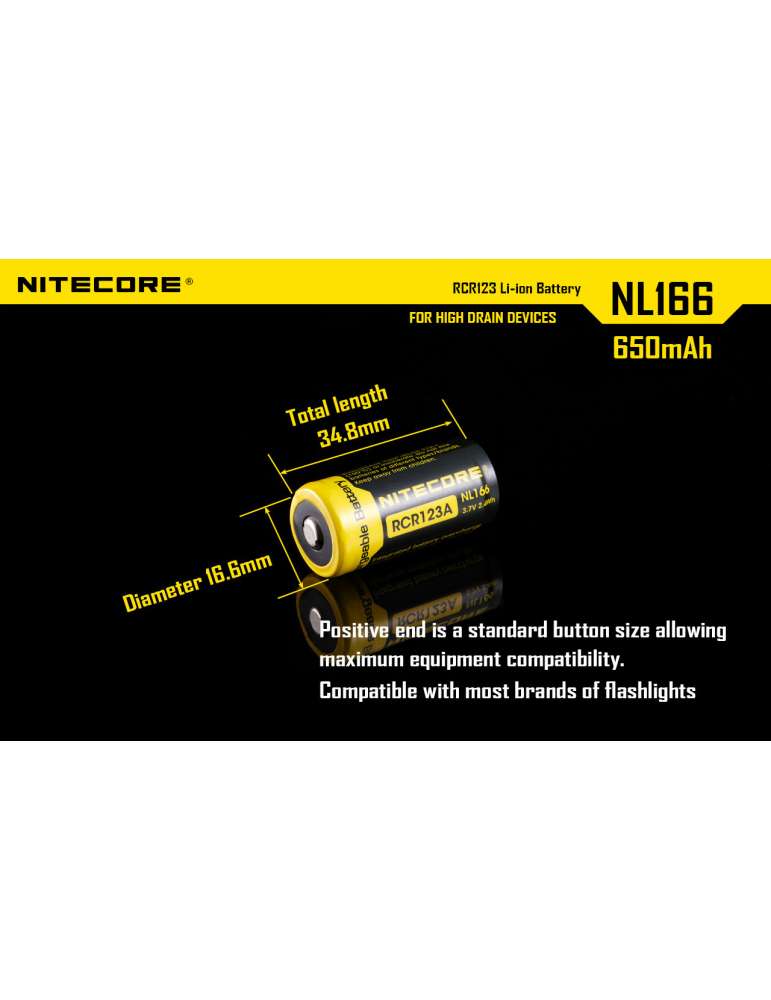 NL166 batterie CR123 lithium rechargeable 650mAh